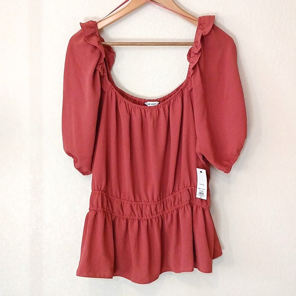 Nine West short sleeve square neck peplum blouse - Picture 1 of 6